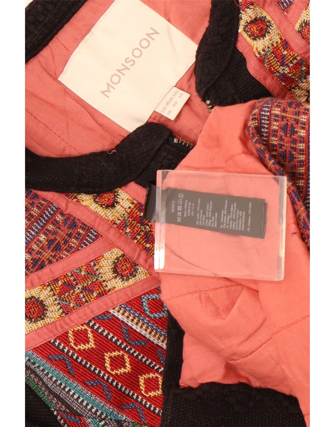 Женский пиджак Monsoon UK 18 XL, черный хлопок с жаккардовым узором