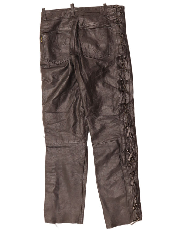 ВИНТАЖНЫЕ мужские прямые кожаные брюки W30 L29 черные кожаные