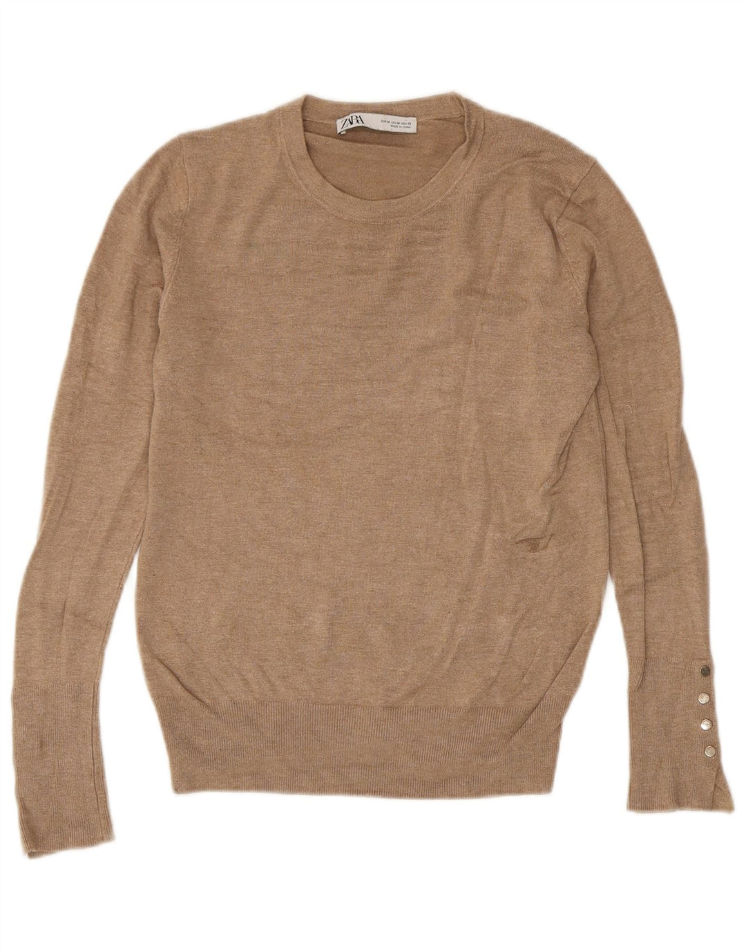 Женский джемпер с круглым вырезом Zara UK 12, средний коричневый цвет