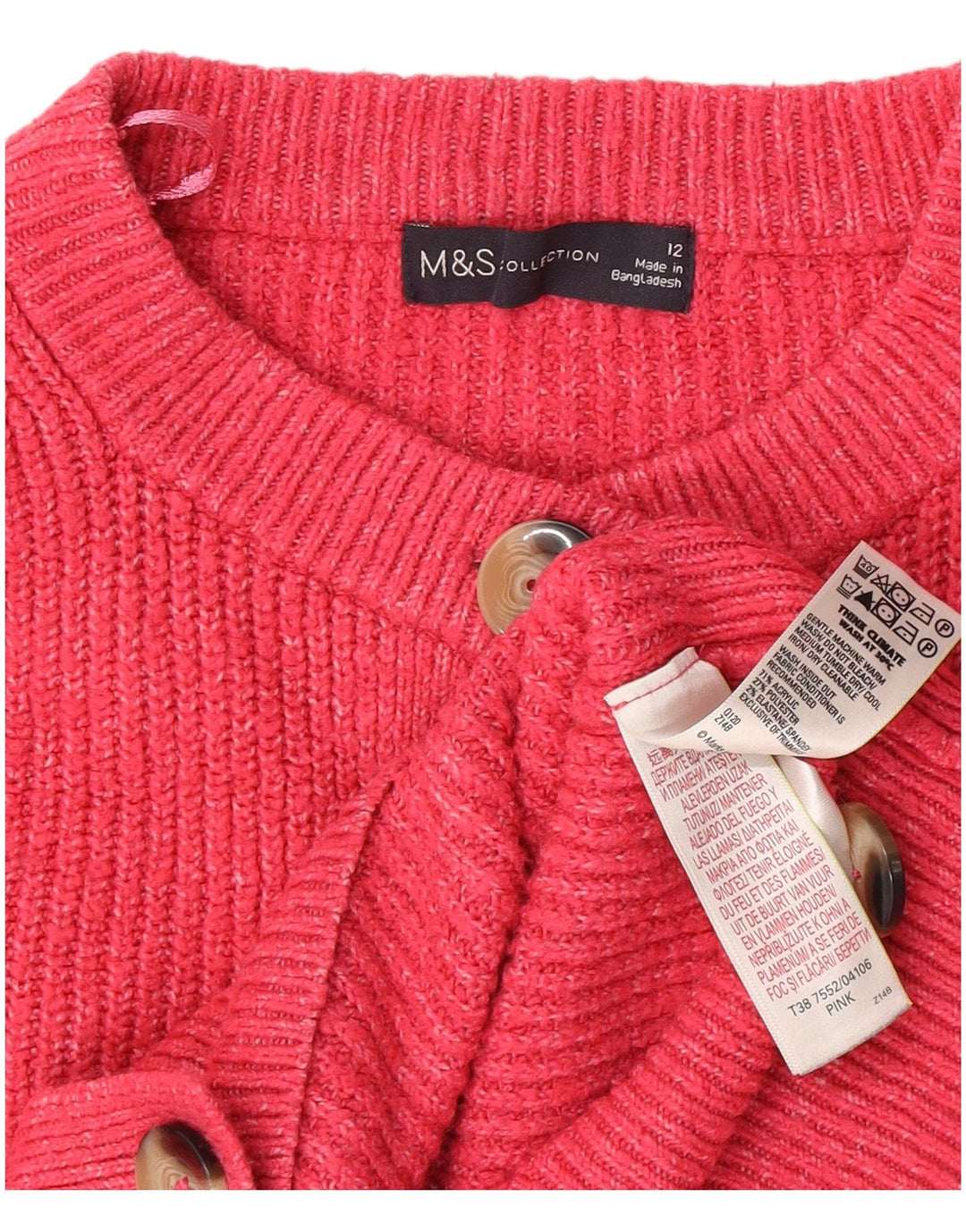 Женский укороченный кардиган Marks & Spencer UK 12, средний розовый акрил