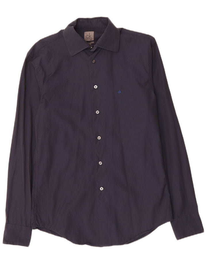 CALVIN KLEIN Мужская рубашка приталенного кроя, маленький размер, темно-синий, хлопок