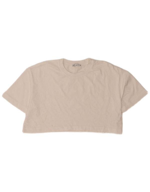 Женская укороченная футболка оверсайз Zara Top UK 10, маленький белый хлопок