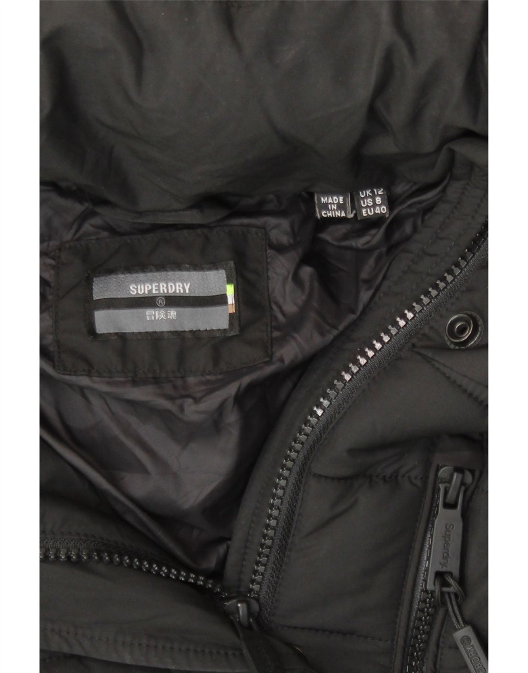 Женская утепленная куртка с капюшоном Superdry UK 12, средний черный полиэстер