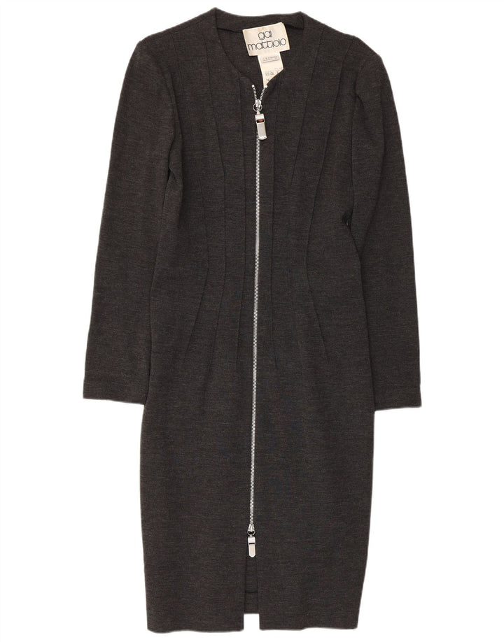 Женское облегающее платье GAI MATTIOLO с длинными рукавами, Великобритания 16, большой размер, серое из натуральной шерсти