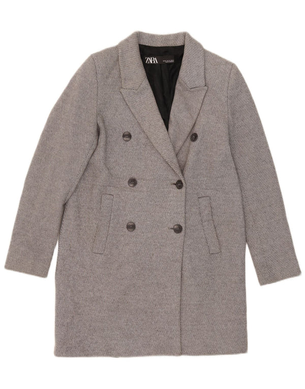 Женское двубортное пальто свободного кроя Zara UK 6 XS, серый хлопок в тонкую полоску