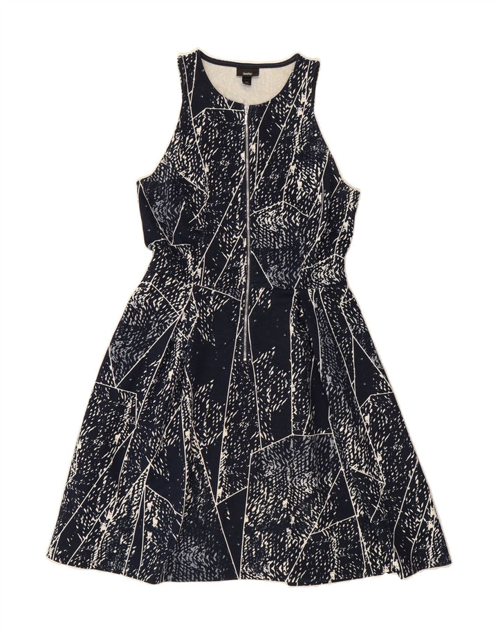 MOSSIMO Womens Sleeveless A-Line Dress UK 12 Medium Navy Blue Geometric Vintage Mossimo and Second-Hand Mossimo from Messina Hembry 