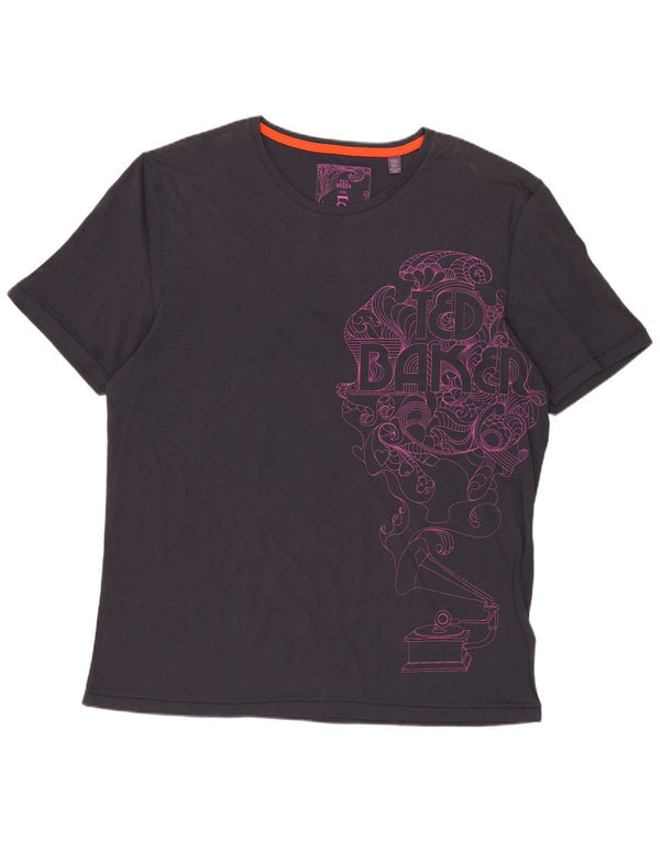 Ted Baker Mens Graphic T-Shirt Top Size 5 XL Navy Blue Cotton