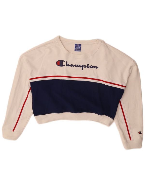 Женский укороченный свитшот Champion UK 14, средний белый цвет с цветными блоками