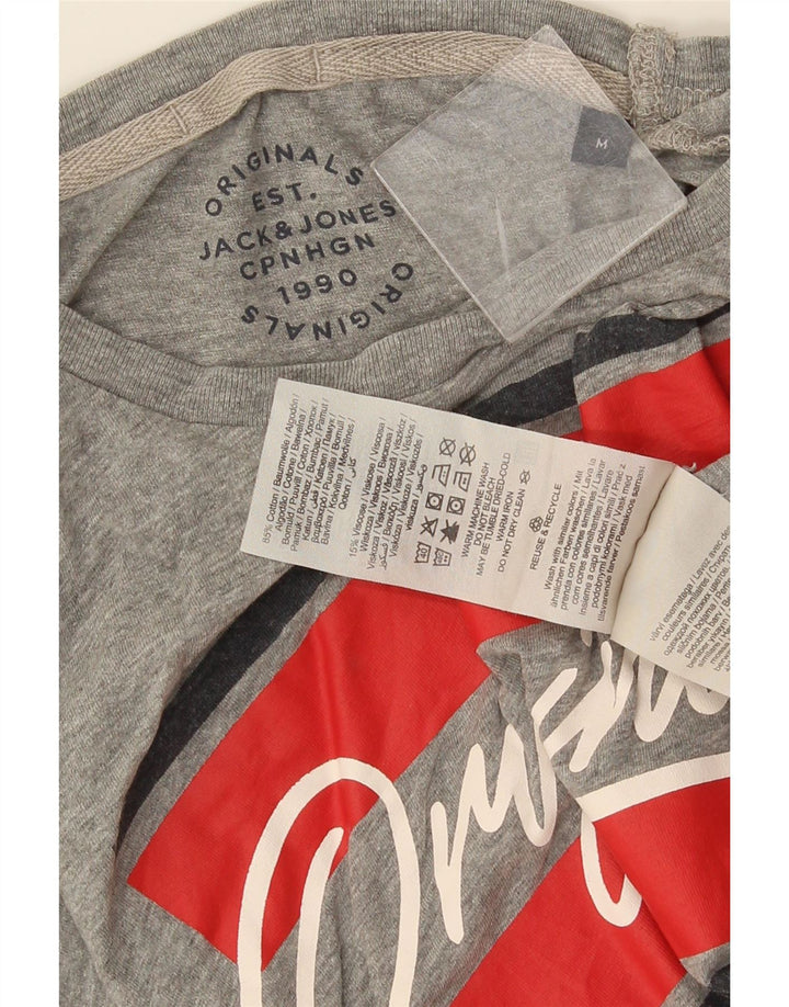 Мужская футболка с рисунком Jack & Jones, хлопковый топ среднего серого цвета