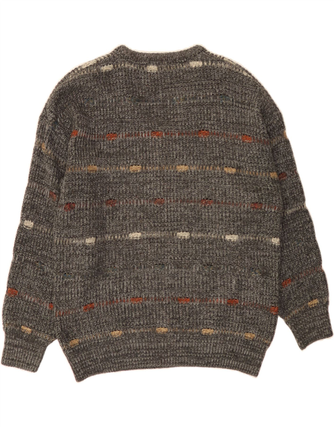 FIUME Mens V-Neck Jumper Sweater IT 48 Medium Grey Striped Wool Vintage Fiume and Second-Hand Fiume from Messina Hembry 