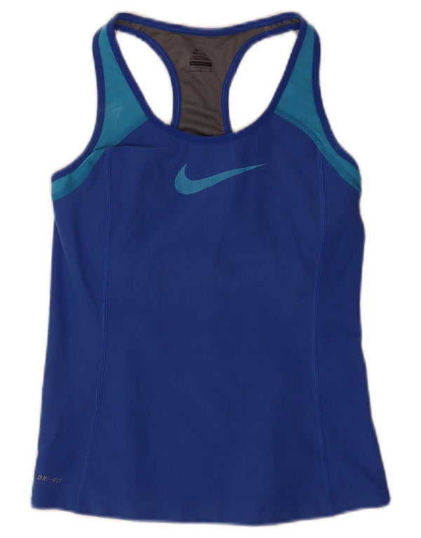 Женский укороченный жилет с графическим рисунком Nike Dri Fit UK 14, большой синий спортивный цвет