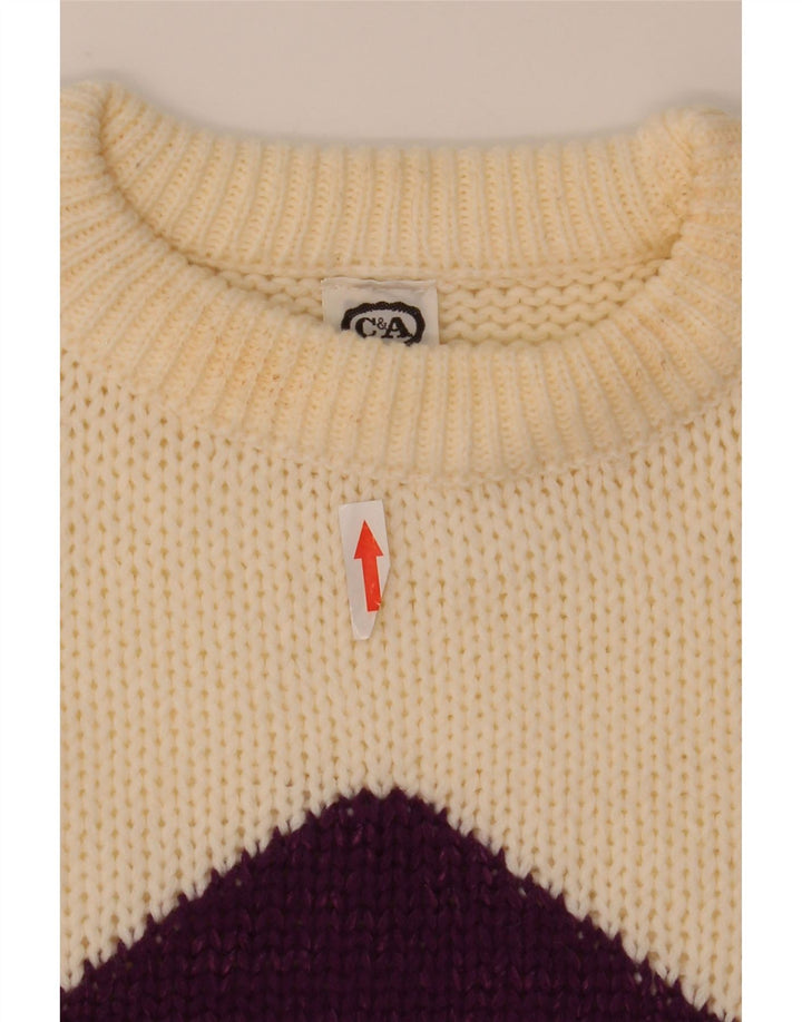 Женский джемпер C&A с круглым вырезом EU 40, средний цвет: белый с узором аргайл/бриллиант