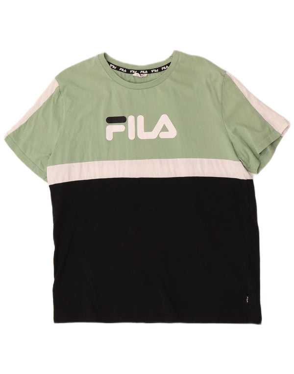 Женская футболка с рисунком Fila Top UK 18 XL, зеленая хлопковая футболка с цветными блоками