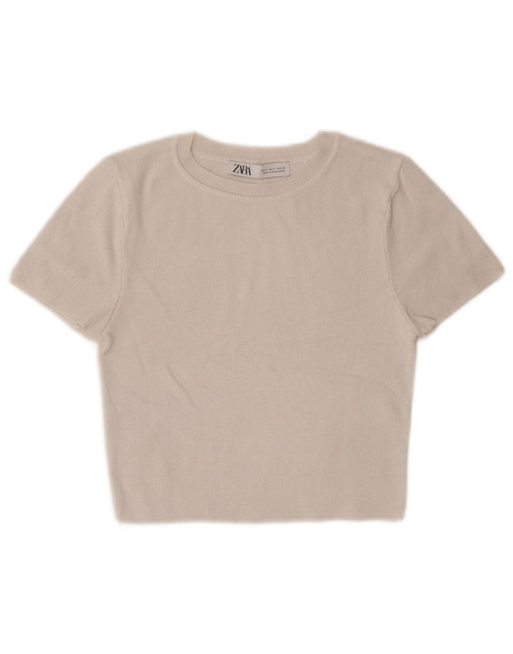 Женский укороченный топ Zara UK 12 Medium Off White из вискозы