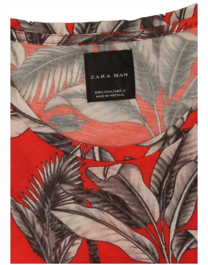 Мужская футболка Zara, большой красный цветочный принт