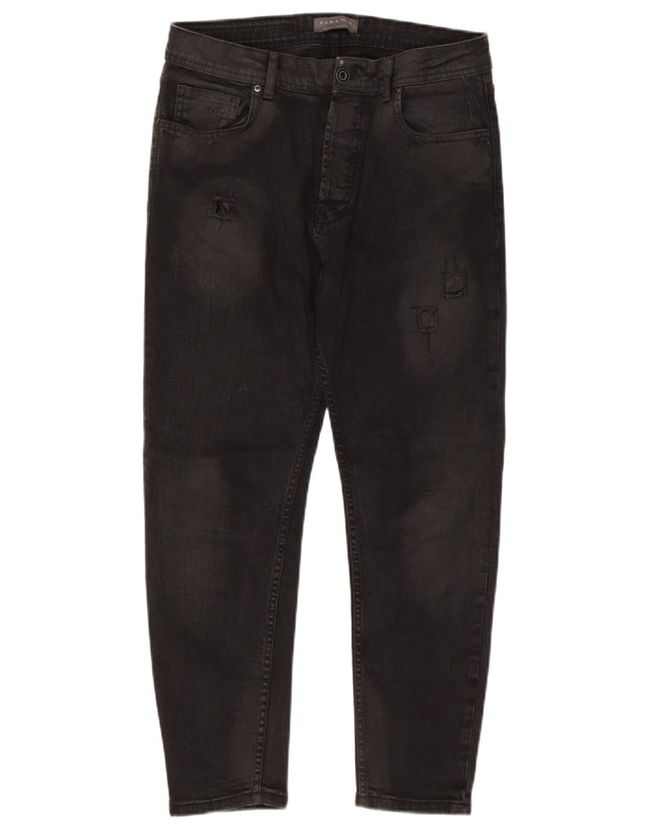 Мужские потертые узкие джинсы Zara EU 42, большие W32 L26, черные