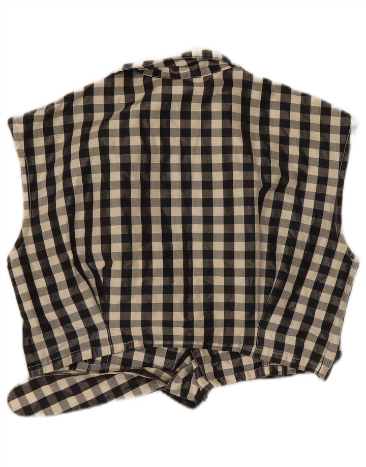 Винтажная женская укороченная блузка-рубашка без рукавов IT 42, средний черный в клетку