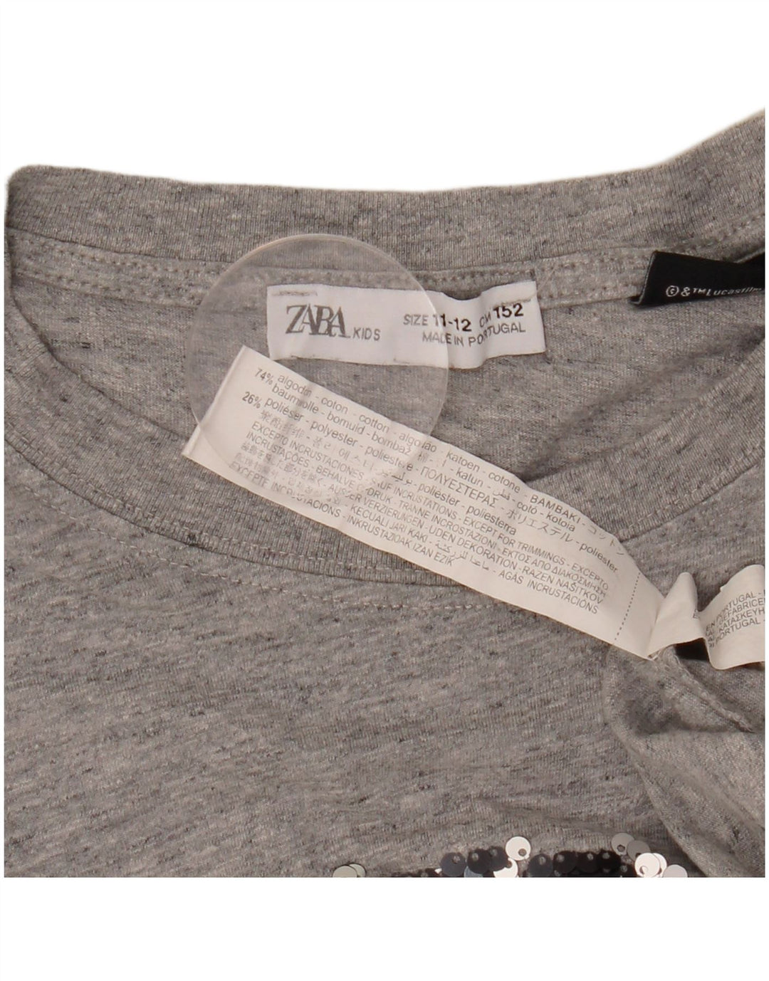 Топ ZARA с рисунком для девочек, длинный рукав, 11–12 лет, серый хлопок