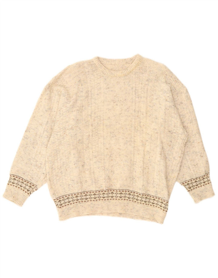 Винтажный женский джемпер с круглым вырезом, Великобритания, 20, 2XL, бежевый в крапинку