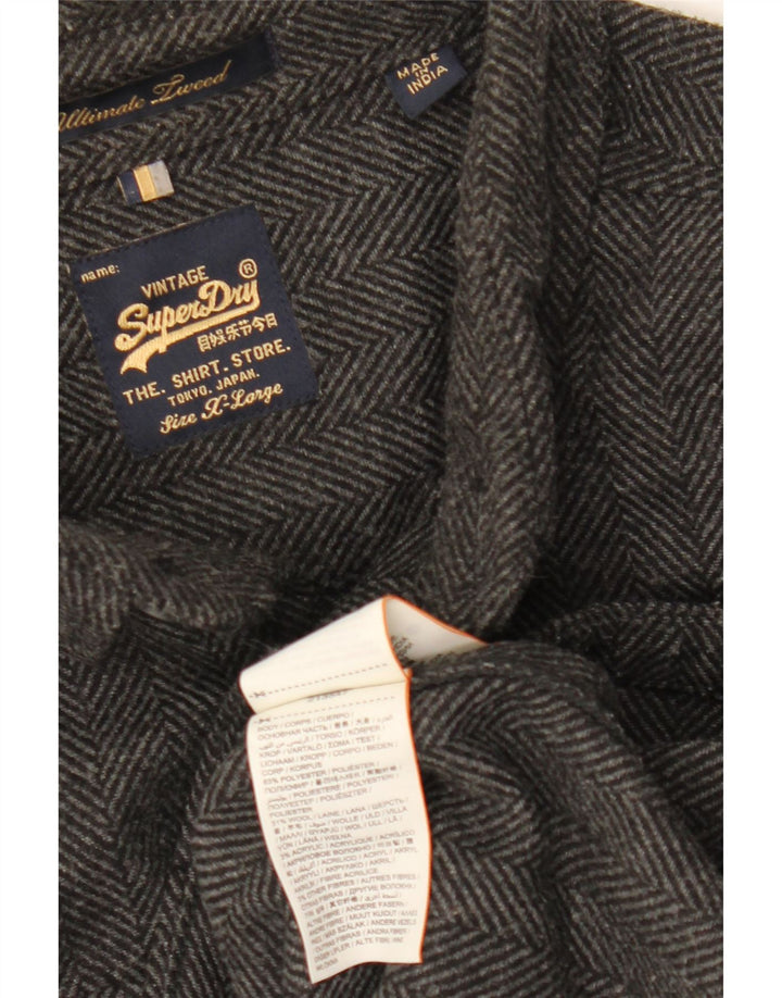 SUPERDRY Мужская фланелевая рубашка XL серого цвета из полиэстера с узором «елочка»