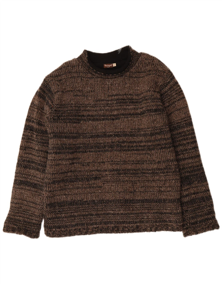 ВИНТАЖНЫЙ мужской джемпер с высоким воротником, шерстяной свитер среднего коричневого цвета в полоску