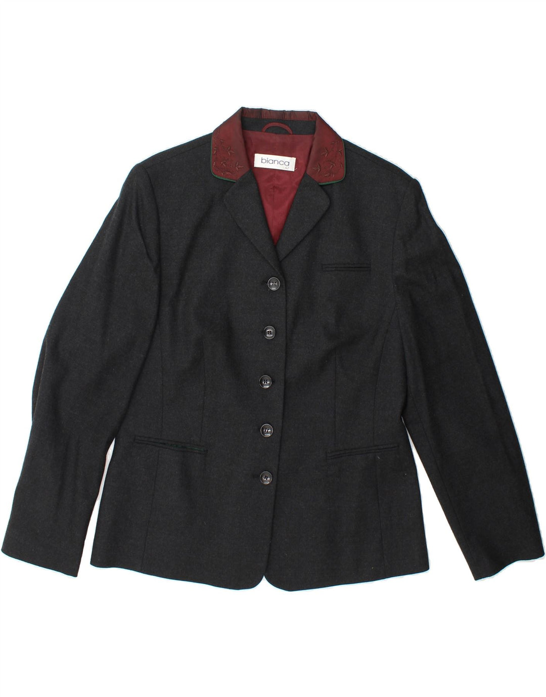 BIANCA Womens 5 Button Blazer Jacket EU 42 Large Grey Wool Vintage Bianca and Second-Hand Bianca from Messina Hembry 