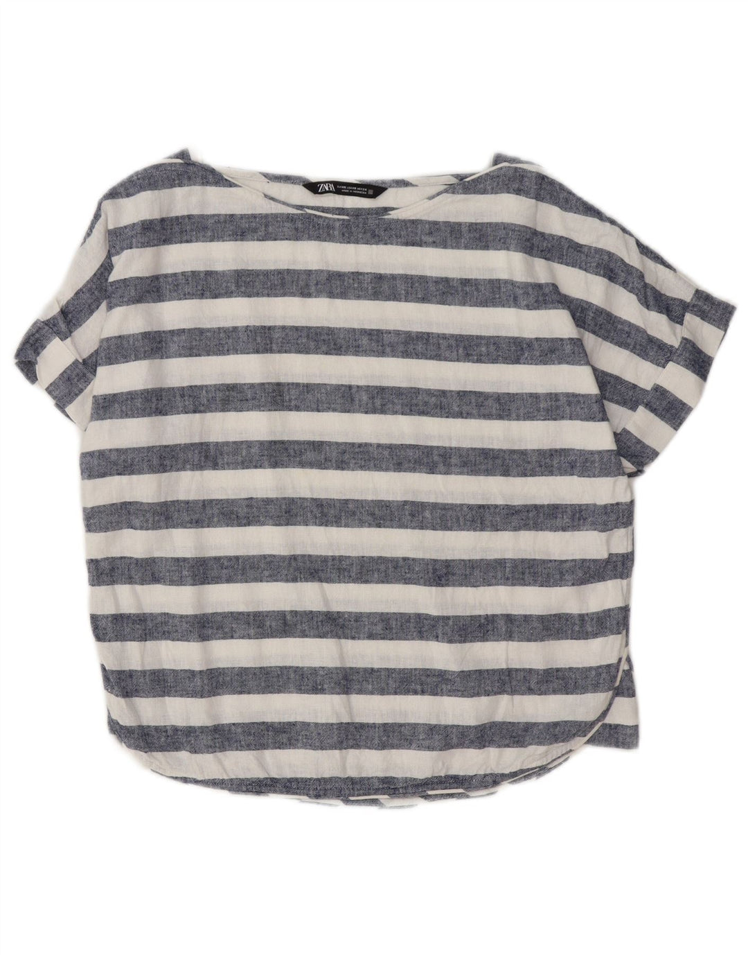 Женская блузка оверсайз ZARA UK 6 XS, льняная синяя полоска