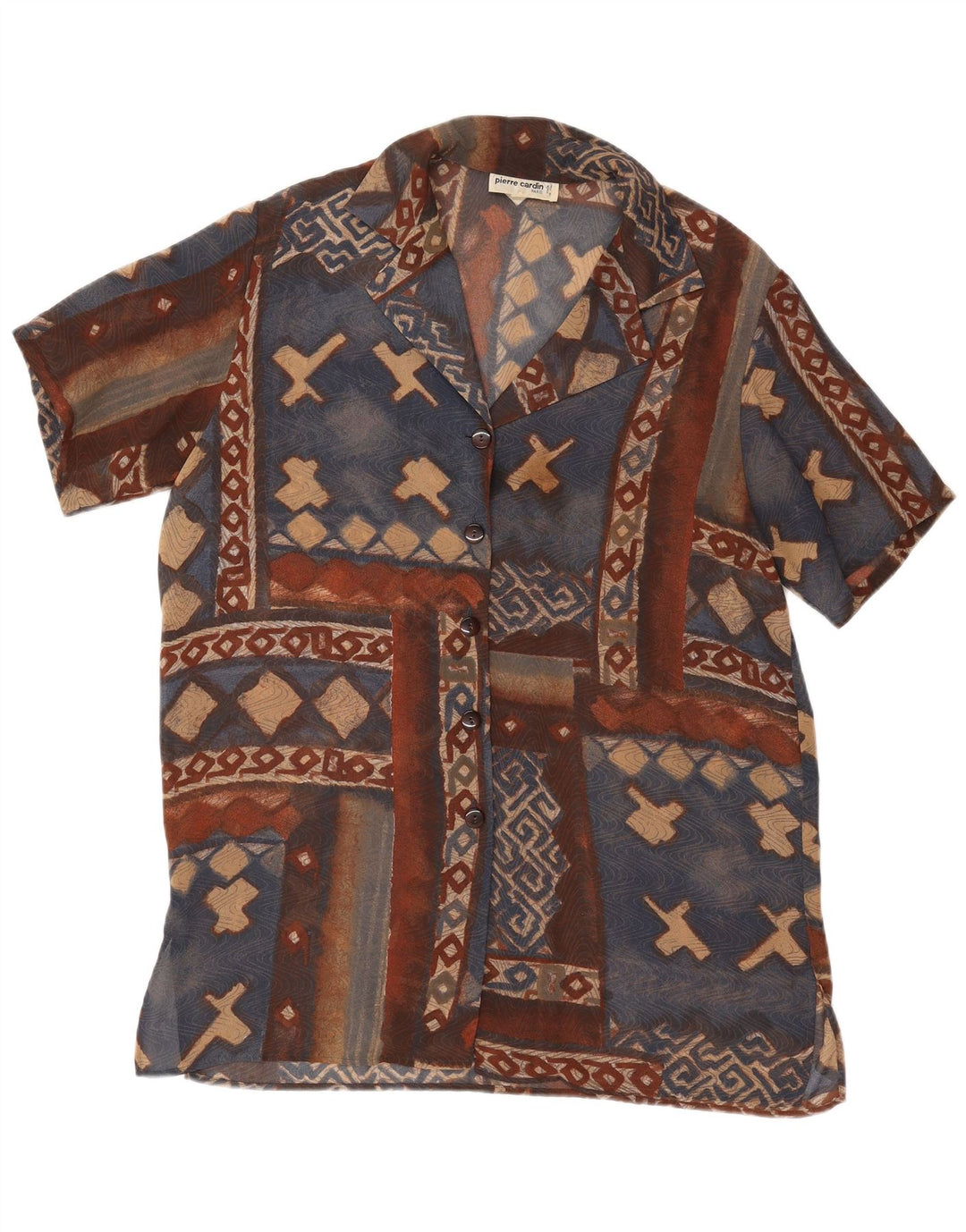 PIERRE CARDIN Женская блузка-рубашка с коротким рукавом IT 48 XL Коричневая с геометрическим рисунком