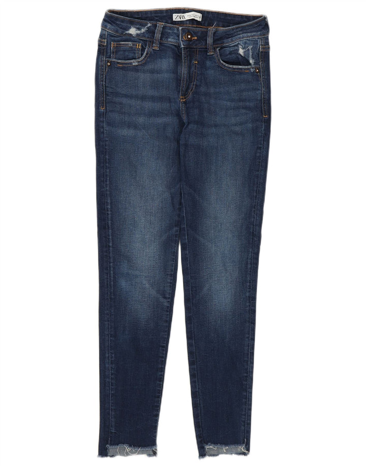 Женские потертые узкие джинсы Zara EU 38, маленькие W28 L26, темно-синие, хлопок
