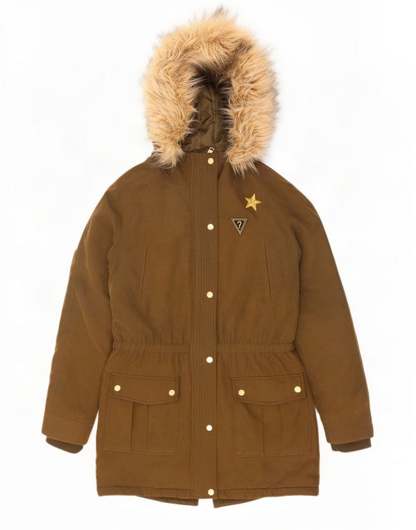 Guess Женская парка оверсайз с капюшоном UK 6 XS Хаки Полиэстер