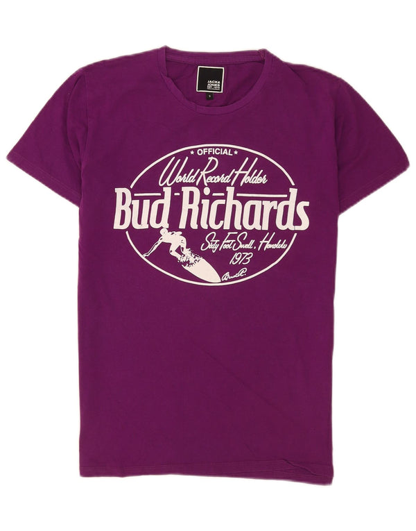Jack & Jones Mens Graphic T-Shirt Top Small Purple Cotton