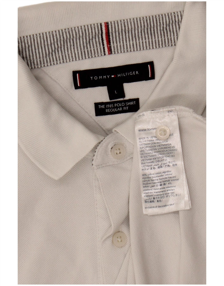 TOMMY HILFIGER Mens Regular Fit Polo Shirt Large White Cotton
