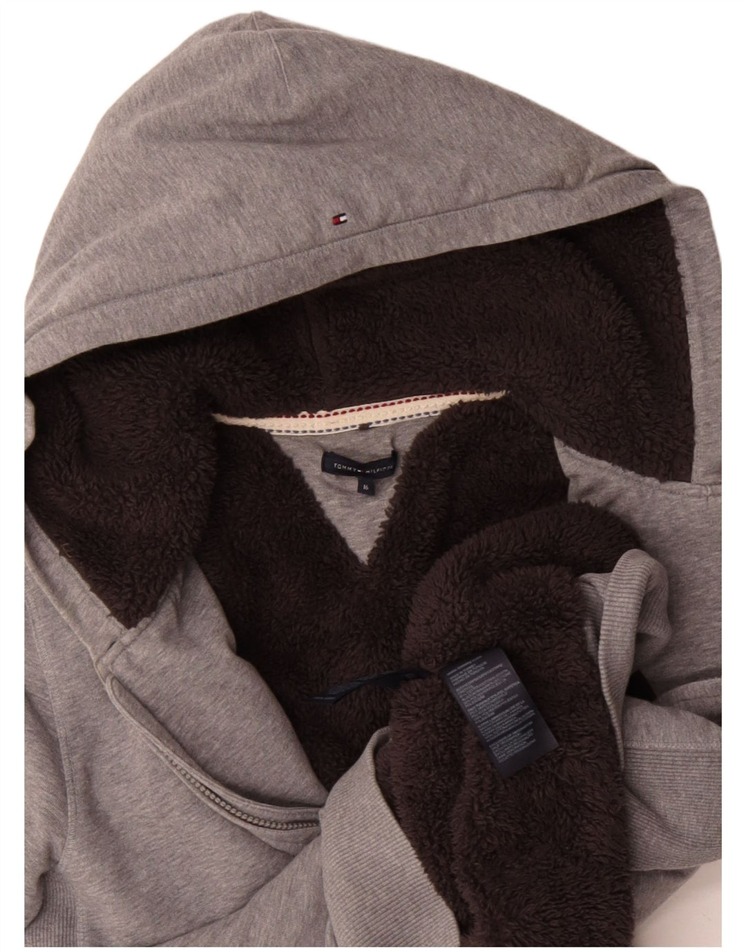 Tommy Hilfiger Свитер с капюшоном из шерпы на молнии для мальчиков 15–16 лет, серый хлопок