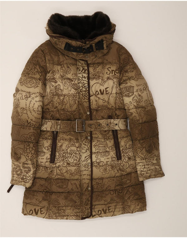 DESIGUAL Женское стеганое пальто с абстрактным рисунком и графическим рисунком EU 38, средний коричневый цвет