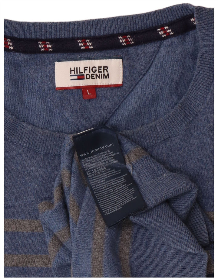 Мужской джемпер с круглым вырезом Tommy Hilfiger, хлопковый свитер в большую синюю полоску
