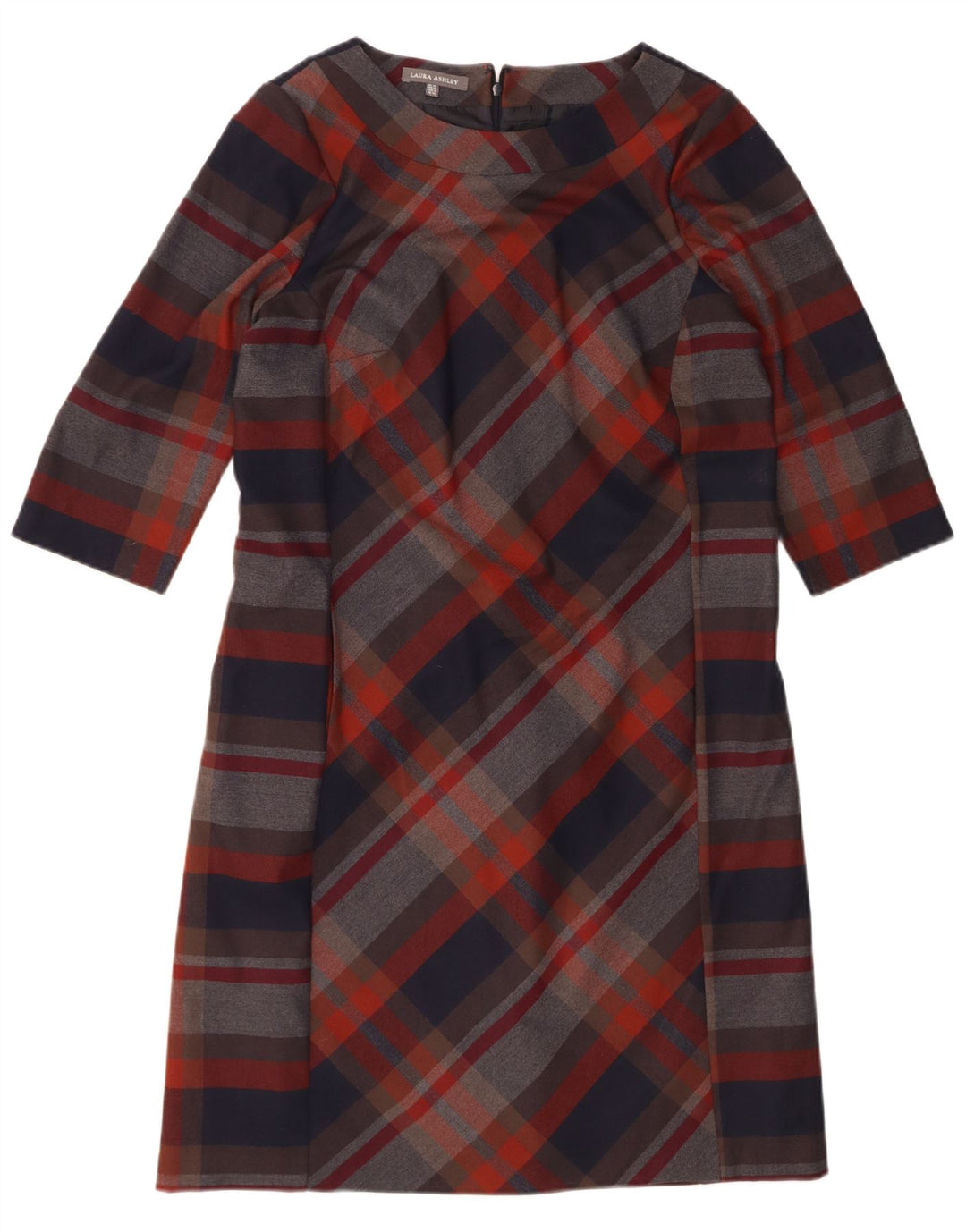 LAURA ASHLEY Womens 3/4 Sleeve Basic Dress UK 14 Large Grey Check
