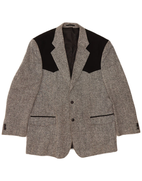 STOCKERPOINT Мужской пиджак с 2 пуговицами UK 44 2XL Серый шерстяной с цветными блоками