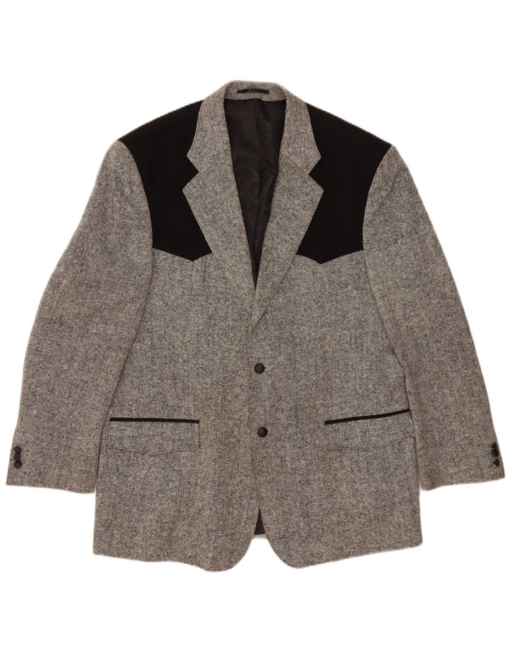 STOCKERPOINT Мужской пиджак с 2 пуговицами UK 44 2XL Серый шерстяной с цветными блоками