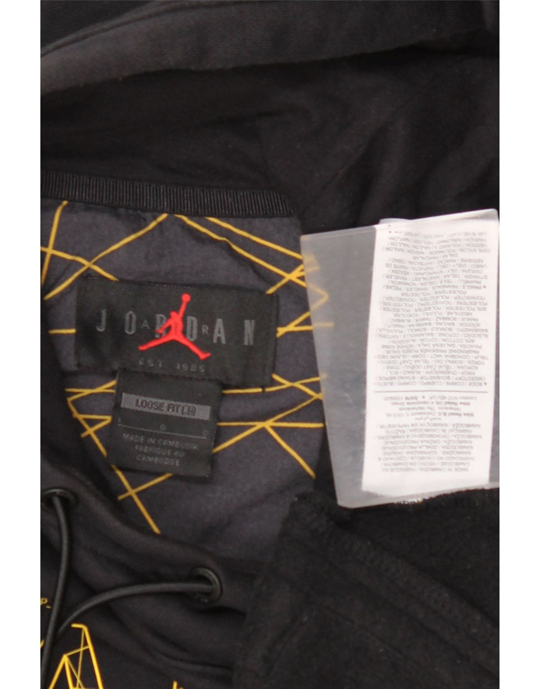 Мужской джемпер свободного покроя с капюшоном JORDAN Paris, большой черный с геометрическим узором