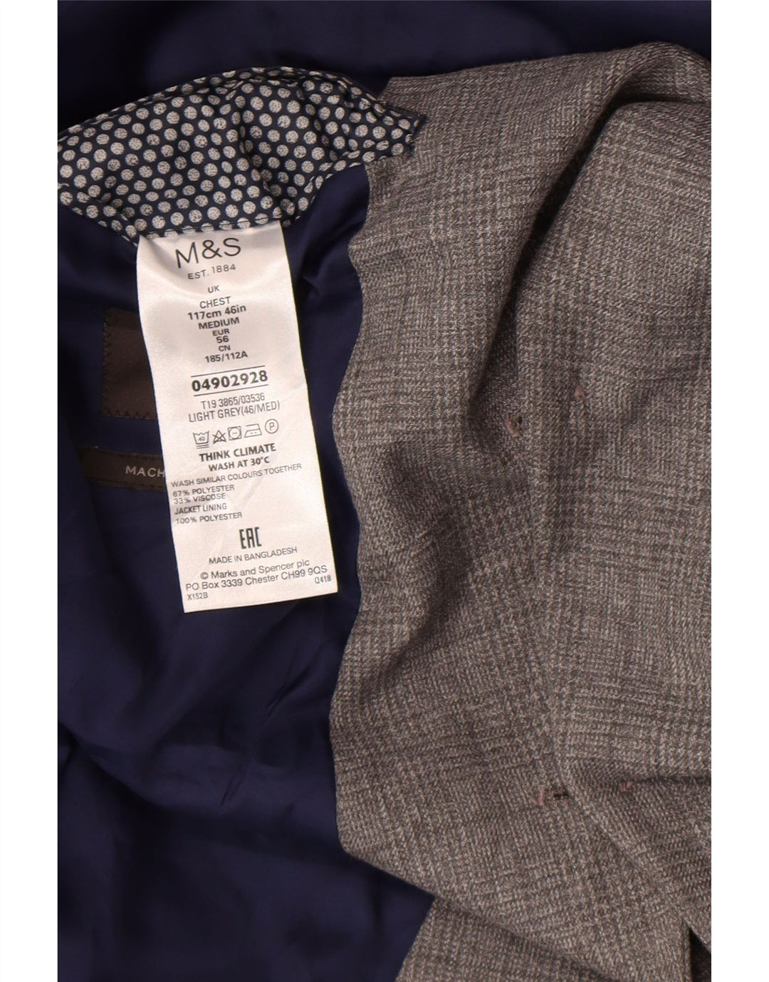 Мужской пиджак Marks & Spencer на 2 пуговицах UK 46 XL, серый полиэстер в клетку