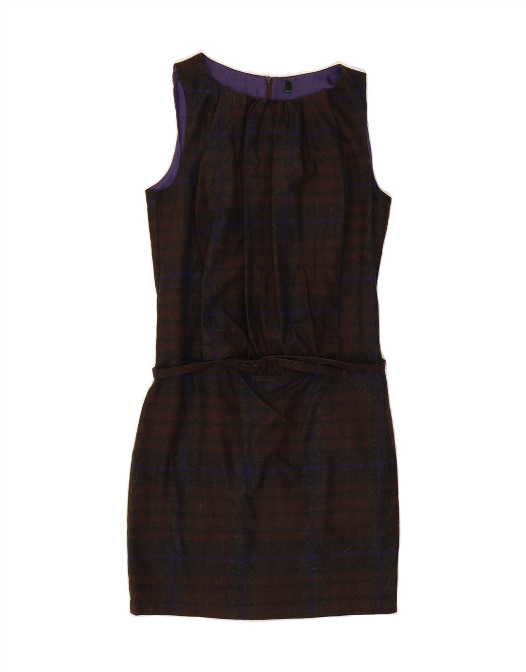 BENETTON Womens Sleeveless Sheath Dress UK 12 Medium Brown Check Vintage Benetton and Second-Hand Benetton from Messina Hembry 