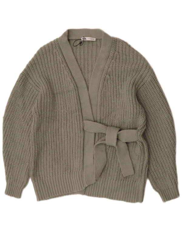 Женский свободный кардиган с завязкой спереди Zara UK 10, маленький зеленый акрил