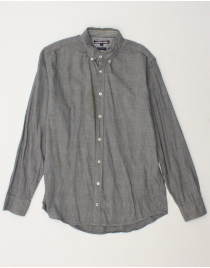 TOMMY HILFIGER Mens New York Fit Shirt Medium Grey Houndstooth Cotton Vintage Tommy Hilfiger and Second-Hand Tommy Hilfiger from Messina Hembry 
