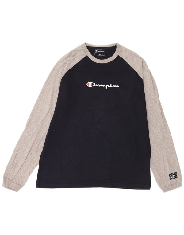 Мужской топ Champion с длинным рукавом и рисунком, 2XL, темно-синий, хлопок с цветными блоками