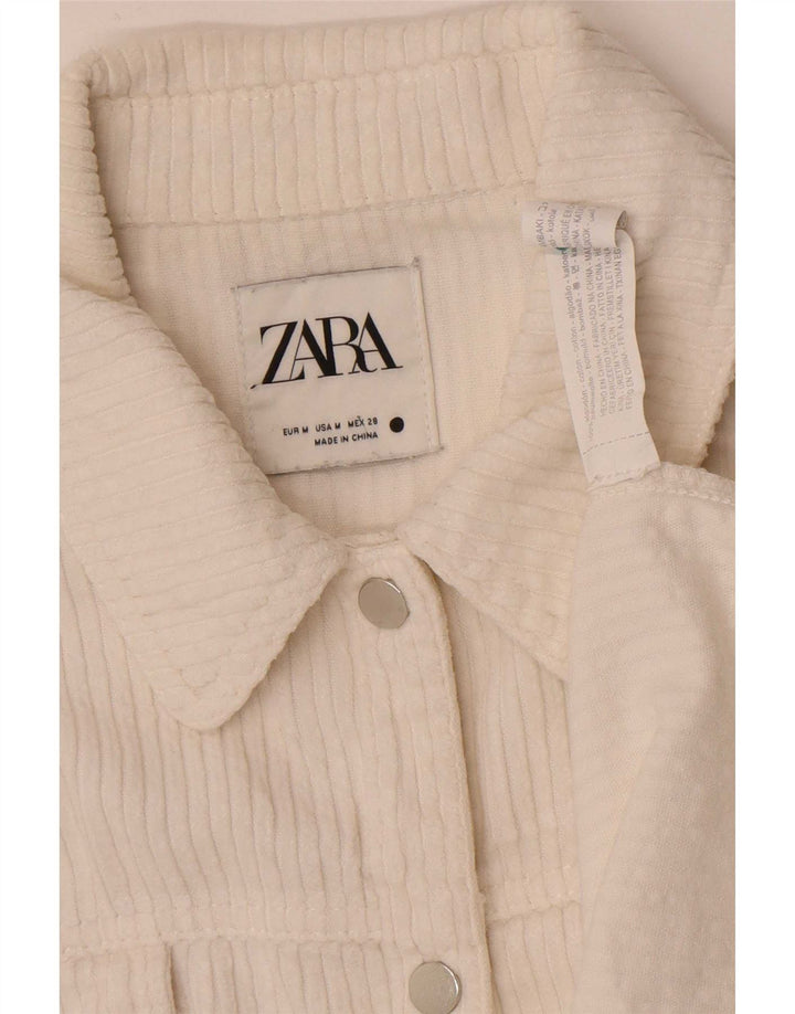 Женская вельветовая рубашка оверсайз Zara UK 14, хлопок среднего размера, белый цвет