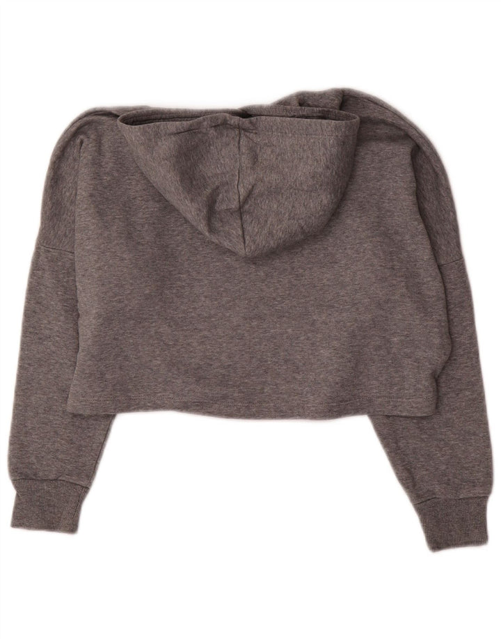 PUMA Укороченный джемпер с капюшоном и рисунком для девочек, 9–10 лет, серый хлопок