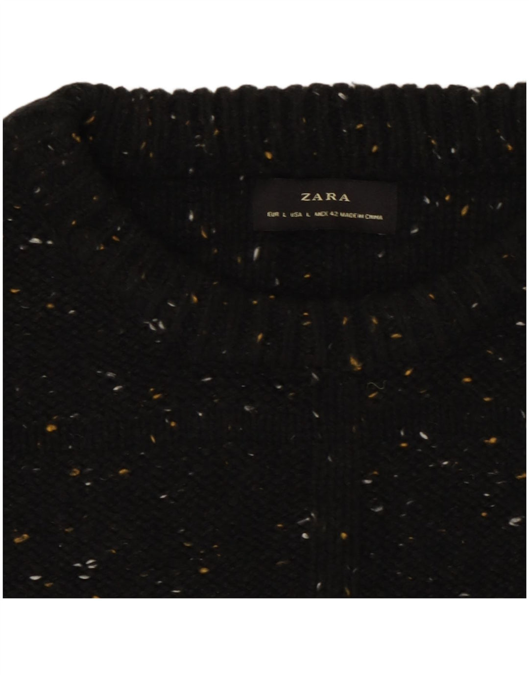 Мужской джемпер с круглым вырезом Zara, большой черный хлопковый крапчатый свитер