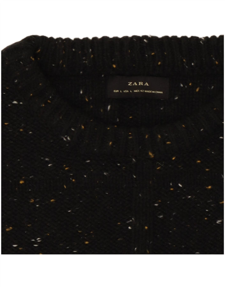 Мужской джемпер с круглым вырезом Zara, большой черный хлопковый крапчатый свитер