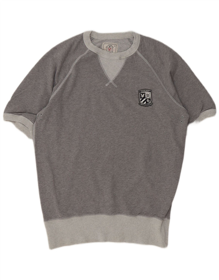 Мужской свитшот с коротким рукавом LYLE & SCOTT, хлопковый джемпер среднего серого цвета