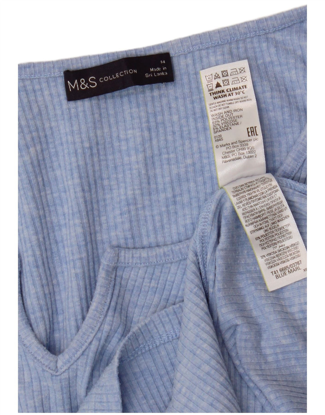 Женский топ с длинным рукавом Marks & Spencer UK 14, большой синий полиэстер